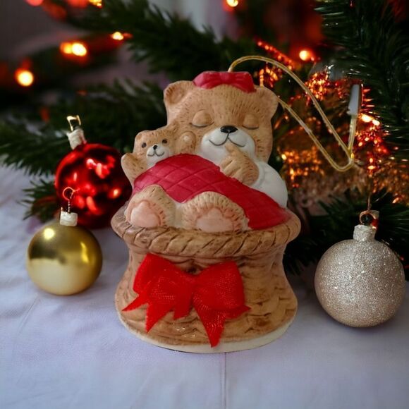 Jasco Sleeping Bear Bell Ornament Vtg Porcelain Merri Bells Miniature Christmas. - Picture 11 of 13